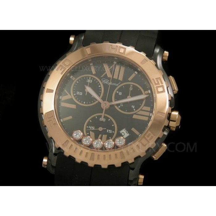 Replika Chopard Happy Sport Chronograph klockor svart keramikkapsel 18K Rose Gold Bezel SCH27