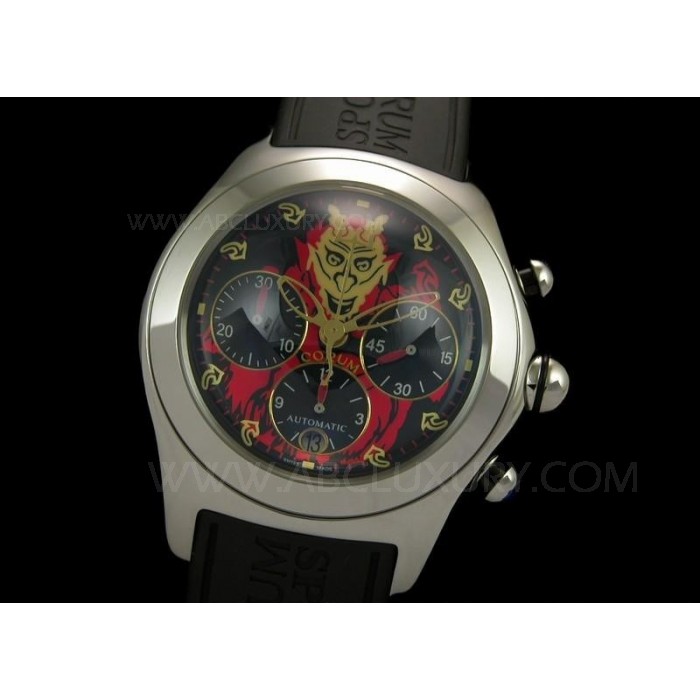 Replika Corum Bubble Joker Chronograph Klockor Lucifer Graphic Dial Black Rubber Strap SCO017